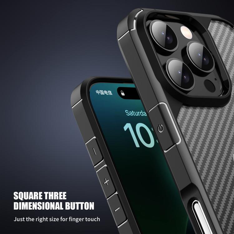 For iPhone 16 iPAKY Pioneer Series Carbon Fiber PC+TPU Phone Case(Black) - iPhone 16 Cases by iPAKY | Online Shopping UK | buy2fix