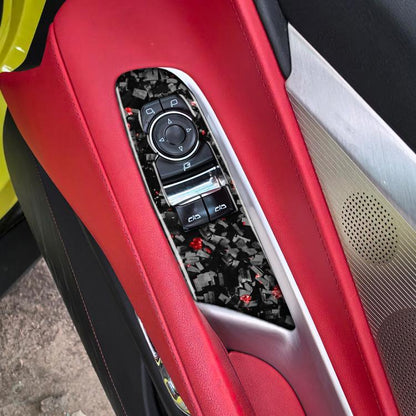 2pcs/Set Forged Gold Foil Carbon Fiber Car Window Lift Decorative Sticker for Chevrolet Corvette C8 2020-, Right Driver(Red) - Car Interior Mouldings by buy2fix | Online Shopping UK | buy2fix