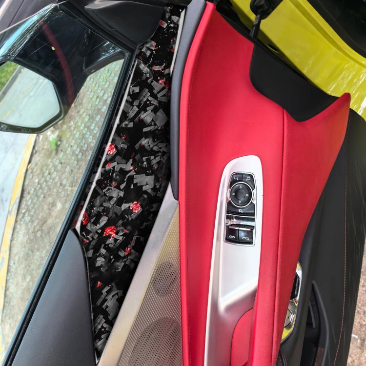 2pcs/Set Forged Gold Foil Carbon Fiber Car Door Panel Decorative Sticker for Chevrolet Corvette C8 2020-, Left and Right Driver(Red) - Car Interior Mouldings by buy2fix | Online Shopping UK | buy2fix