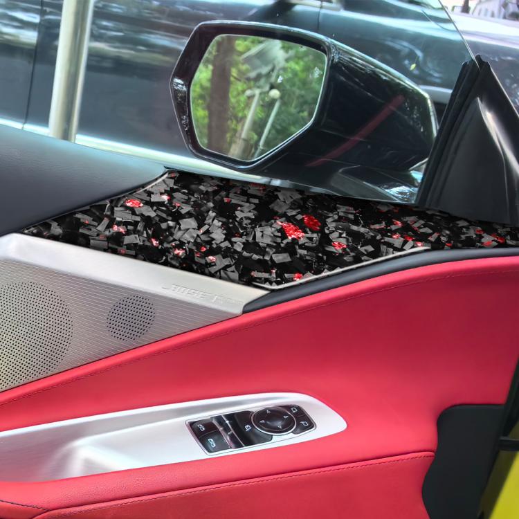 2pcs/Set Forged Gold Foil Carbon Fiber Car Door Panel Decorative Sticker for Chevrolet Corvette C8 2020-, Left and Right Driver(Red) - Car Interior Mouldings by buy2fix | Online Shopping UK | buy2fix