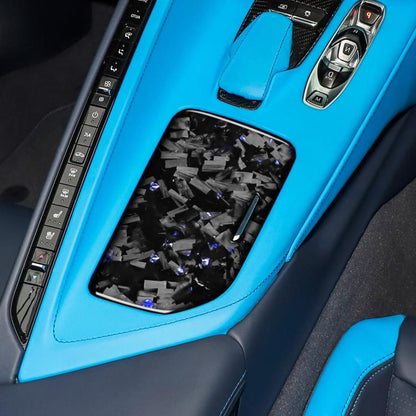 Forged Gold Foil Carbon Fiber Car Central Control Cup Cover Decorative Sticker for Chevrolet Corvette C8 2020-, Right Driver(Blue) - Car Interior Mouldings by buy2fix | Online Shopping UK | buy2fix
