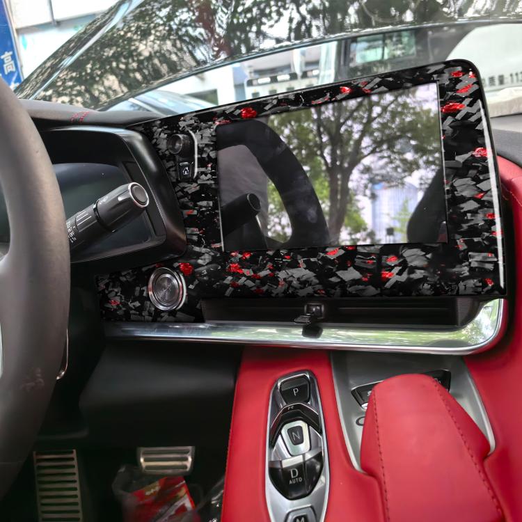 Forged Gold Foil Carbon Fiber Car Central Control Screen Frame Decorative Sticker for Chevrolet Corvette C8 2020-, Left Driver(Red) - Car Interior Mouldings by buy2fix | Online Shopping UK | buy2fix