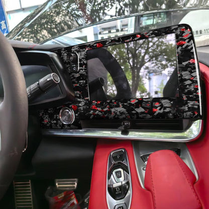 Forged Gold Foil Carbon Fiber Car Central Control Screen Frame Decorative Sticker for Chevrolet Corvette C8 2020-, Left Driver(Red) - Car Interior Mouldings by buy2fix | Online Shopping UK | buy2fix