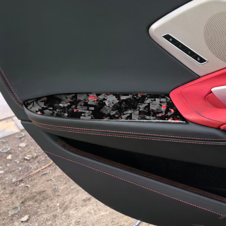 2pcs/Set Forged Gold Foil Carbon Fiber Car Inside Armrest Panel Decorative Sticker for Chevrolet Corvette C8 2020-, Left and Right Driver(Red) - Car Interior Mouldings by buy2fix | Online Shopping UK | buy2fix
