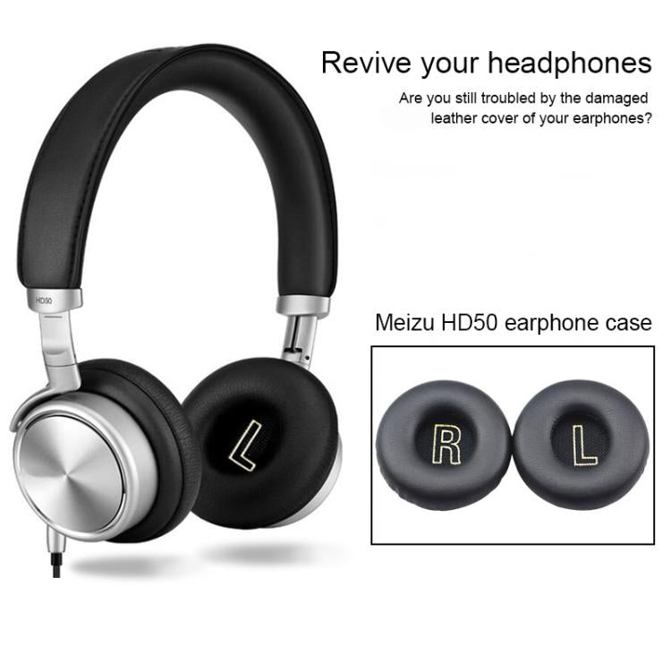 For Meizu HD50 1 Pair Protein Leather Snap-on Type Earphone Covers(Black) - Earmuff & Pad by buy2fix | Online Shopping UK | buy2fix