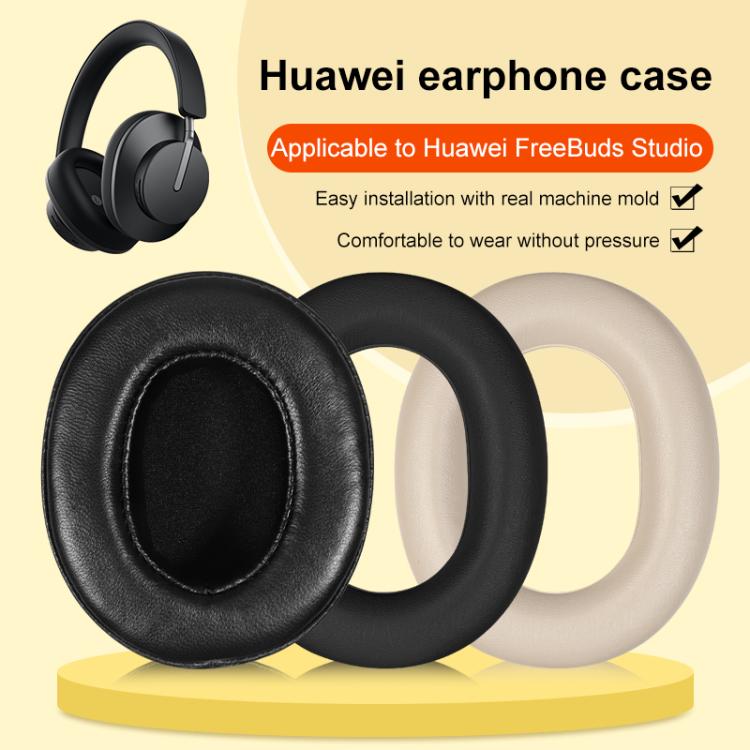 2pcs Snap-on Leather Earpads For Huawei FreeBuds Studio, Material:Protein Black - Earmuff & Pad by buy2fix | Online Shopping UK | buy2fix