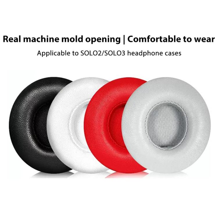 1 Pair Protein Leather Replacement Earpads For Beats Solo3 / Solo2(White) - Earmuff & Pad by buy2fix | Online Shopping UK | buy2fix