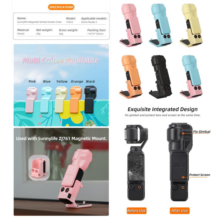 For DJI OSMO Pocket 3 Sunnylife Colorful Gimbal Cover Camera Protector Screen Protective Case(Pink) - Case & Bags by Sunnylife | Online Shopping UK | buy2fix