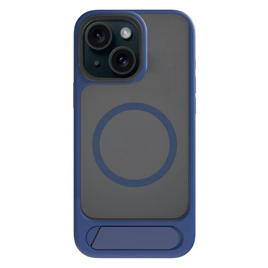 For iPhone 14 Kalebol MagSafe Invisible Tilt Holder PC Hybrid TPU Case(Navy Blue)