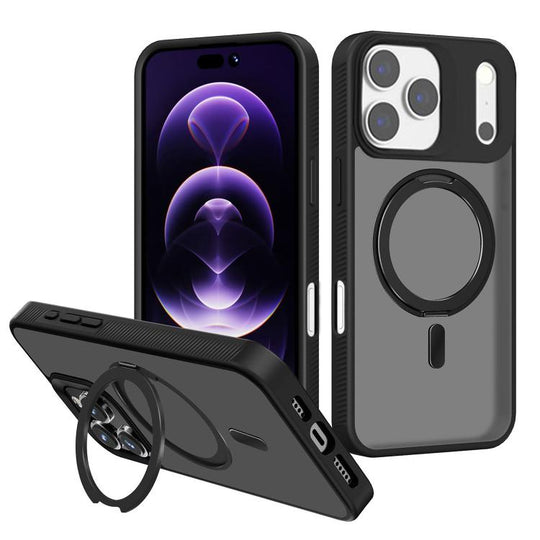 For iPhone 17 Pro Kalebol Rotating Holder MagSafe PC Hybrid TPU Phone Case(Black)