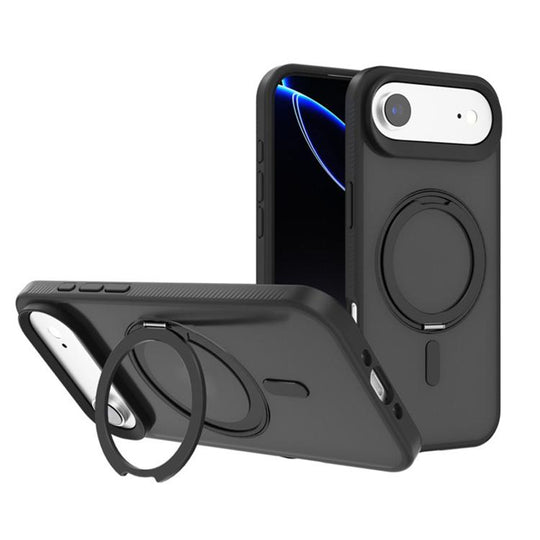 For iPhone Air Kalebol Rotating Holder MagSafe PC Hybrid TPU Phone Case(Black)