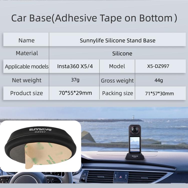 For Insta360 X5 / X4 Sunnylife Silicone Stand Base Car Base(Black) - Len Accessories by buy2fix | Online Shopping UK | buy2fix