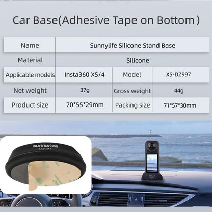 For Insta360 X5 / X4 Sunnylife Silicone Stand Base Car Base(Black) - Len Accessories by buy2fix | Online Shopping UK | buy2fix
