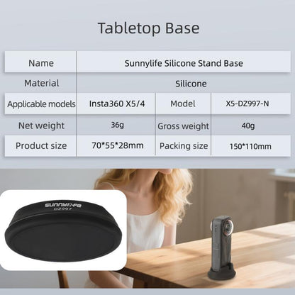 For Insta360 X5 / X4 Sunnylife Silicone Stand Base Tabletop Base(Black) - Len Accessories by buy2fix | Online Shopping UK | buy2fix