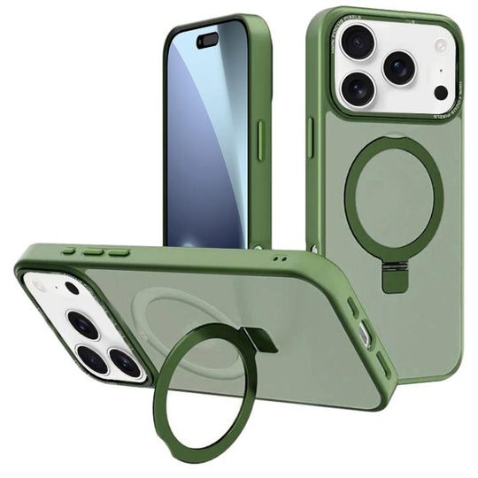 For iPhone 18 Pro Max / 17 Pro Max Kalebol Metal Lens Frame MagSafe Holder Frosted PC Phone Case(Dark Green)