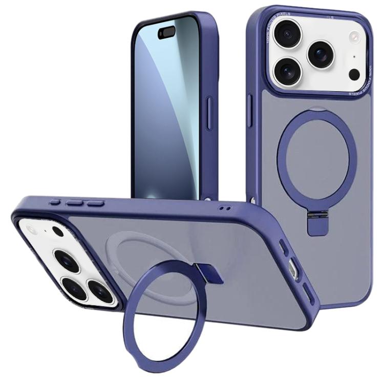 For iPhone 17 Pro Max Kalebol Metal Lens Frame MagSafe Holder Frosted PC Phone Case(Navy Blue) - iPhone 17 Pro Max Cases by Kalebol | Online Shopping UK | buy2fix
