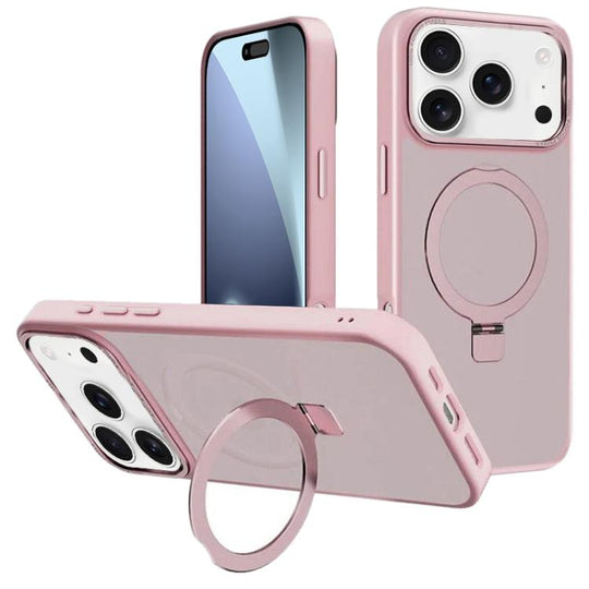 For iPhone 18 Pro / 17 Pro Kalebol Metal Lens Frame MagSafe Holder Frosted PC Phone Case(Pink)
