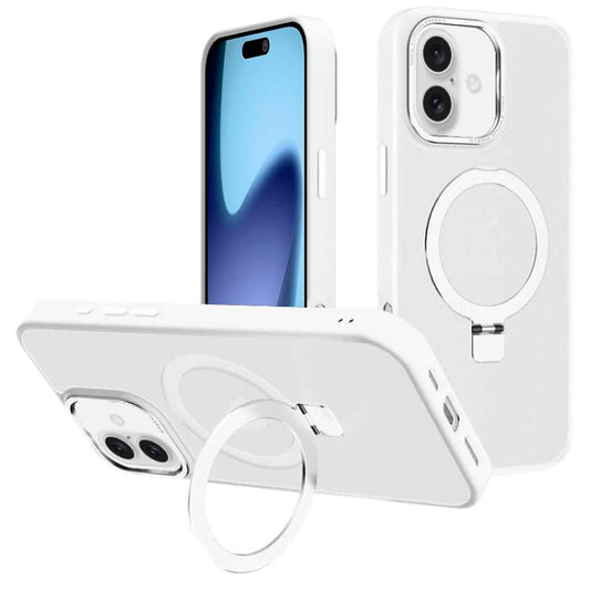 For iPhone 17 Kalebol Metal Lens Frame MagSafe Holder Frosted PC Phone Case(Frosted White) - iPhone 17 Cases by Kalebol | Online Shopping UK | buy2fix