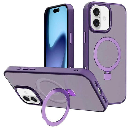 For iPhone 17 Kalebol Metal Lens Frame MagSafe Holder Frosted PC Phone Case(Dark Purple) - iPhone 17 Cases by Kalebol | Online Shopping UK | buy2fix