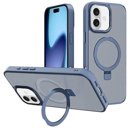 For iPhone 17 Kalebol Metal Lens Frame MagSafe Holder Frosted PC Phone Case(Sierra Blue) - iPhone 17 Cases by Kalebol | Online Shopping UK | buy2fix