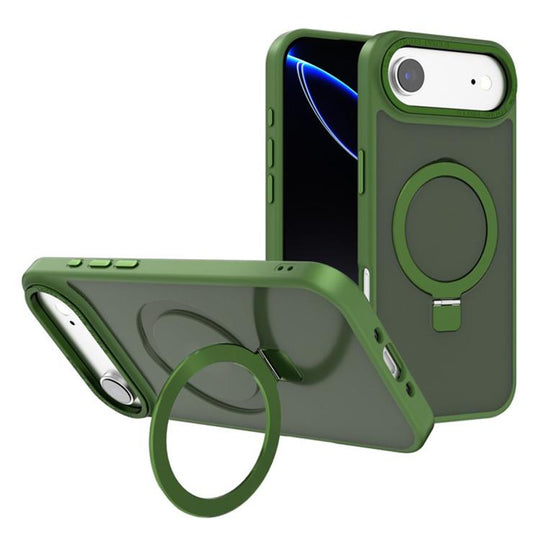 For iPhone 17 Air Kalebol Metal Lens Frame MagSafe Holder Frosted PC Phone Case(Dark Green)