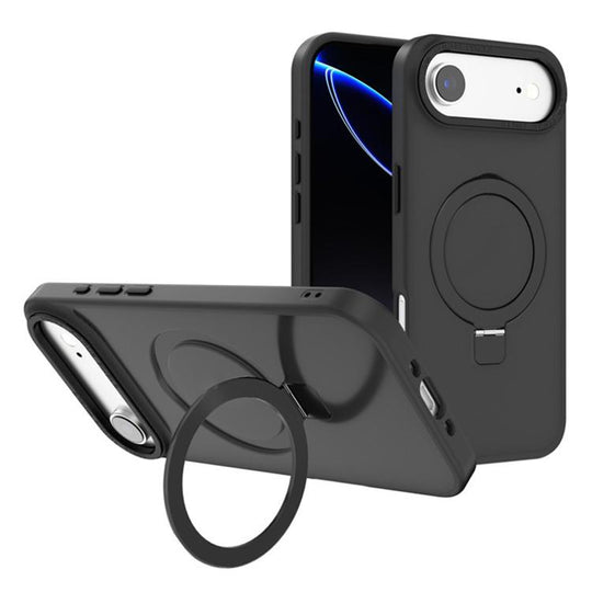 For iPhone 17 Air Kalebol Metal Lens Frame MagSafe Holder Frosted PC Phone Case(Black)