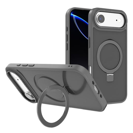 For iPhone 17 Air Kalebol Metal Lens Frame MagSafe Holder Frosted PC Phone Case(Grey)