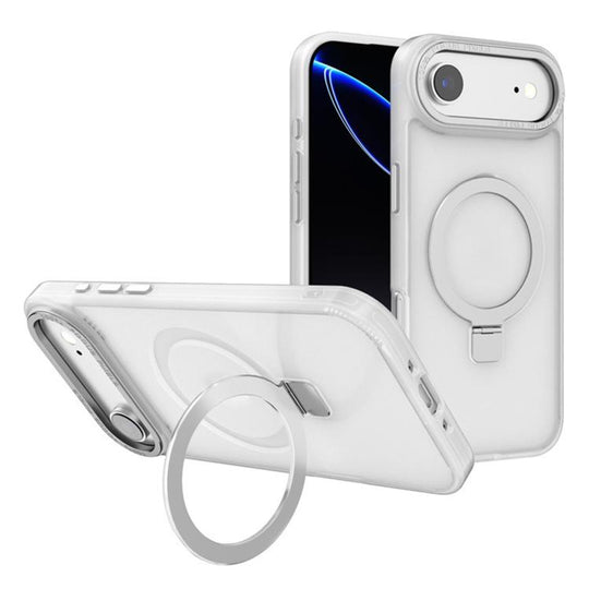 For iPhone 17 Air Kalebol Metal Lens Frame MagSafe Holder Frosted PC Phone Case(Frosted White)