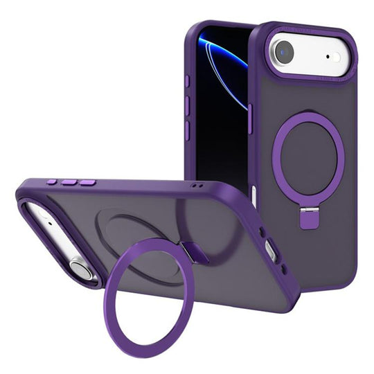 For iPhone 17 Air Kalebol Metal Lens Frame MagSafe Holder Frosted PC Phone Case(Dark Purple)
