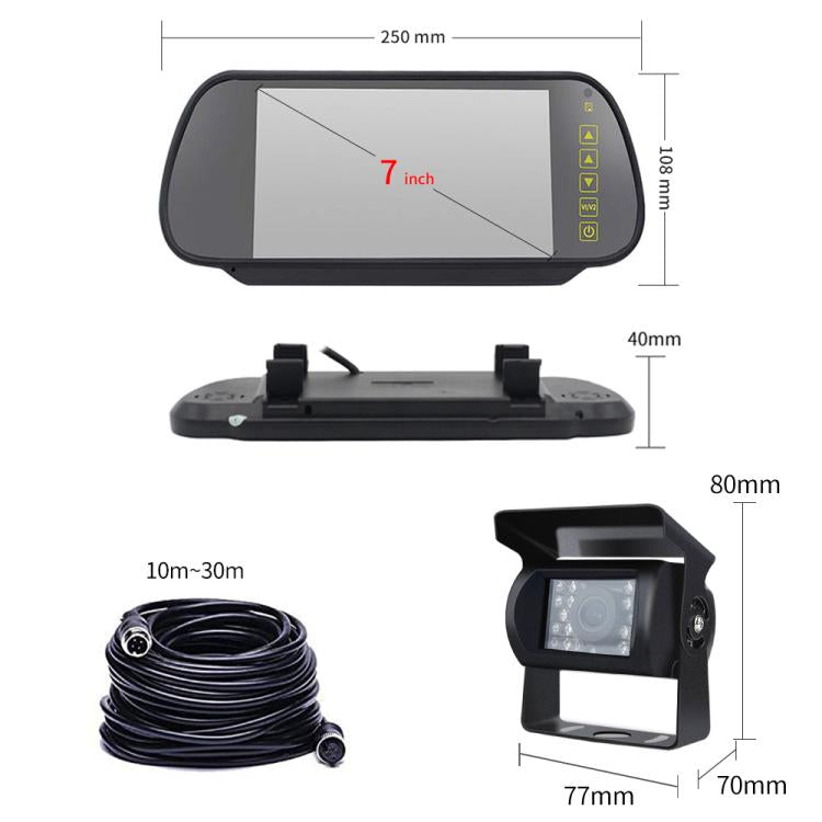 7 inch IPS HD Screen AHD Touch Button Car Reversing Rearview Camera Monitor Kit(Black) - Rearview Monitors by buy2fix | Online Shopping UK | buy2fix