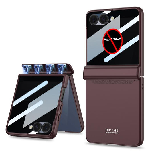 For Samsung Galaxy Z Flip7 5G GKK Integrated Privacy Film Magnetic Full Coverage Flip Phone Case(Wine Red) - Galaxy Z Flip7 5G Cases by GKK | Online Shopping UK | buy2fix
