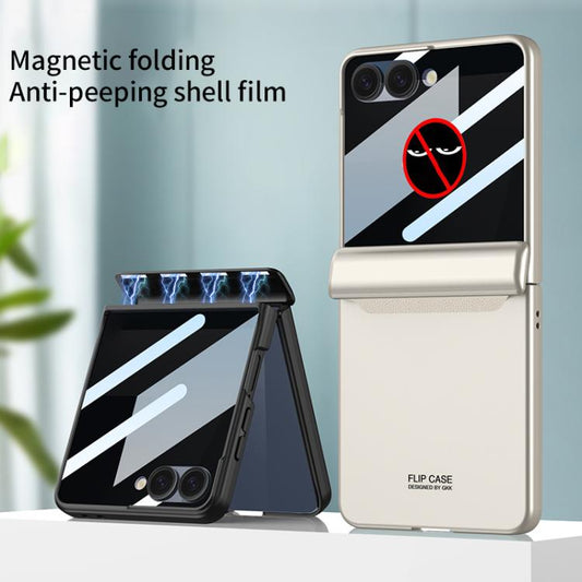 For Samsung Galaxy Z Flip7 5G GKK Integrated Privacy Film Magnetic Full Coverage Flip Phone Case(Wine Red) - Galaxy Z Flip7 5G Cases by GKK | Online Shopping UK | buy2fix