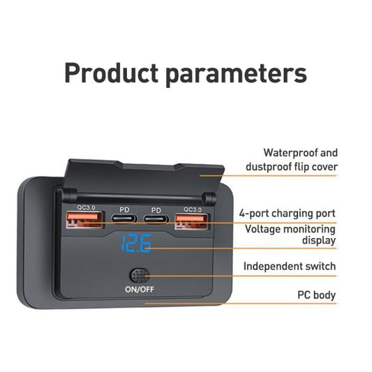 Car Modified 4-port Charger, with Voltmeter & Switch(Black) - Car Modification by buy2fix | Online Shopping UK | buy2fix