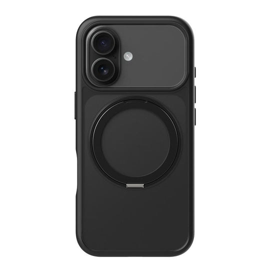 For iPhone 17 Kalebol Frosted MagSafe Holder Acrylic Hybrid TPU Phone Case(Black)