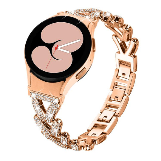 For Samsung Galaxy Watch FE/7/6/5/4 Classic 20mm xDfind Small Twist Diamond Metal Watch Band(Rose Gold)