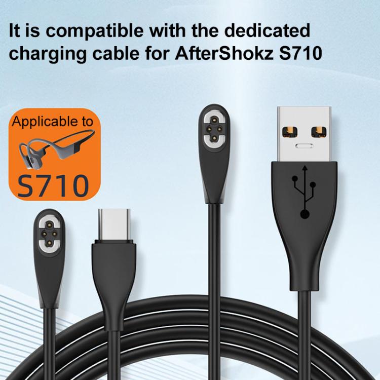 USB to 4 Pin Bone Conduction Earphone Magnetic Charging Cable For Shokz OpenSwim Pro S710(Black) - Other Accessories by buy2fix | Online Shopping UK | buy2fix