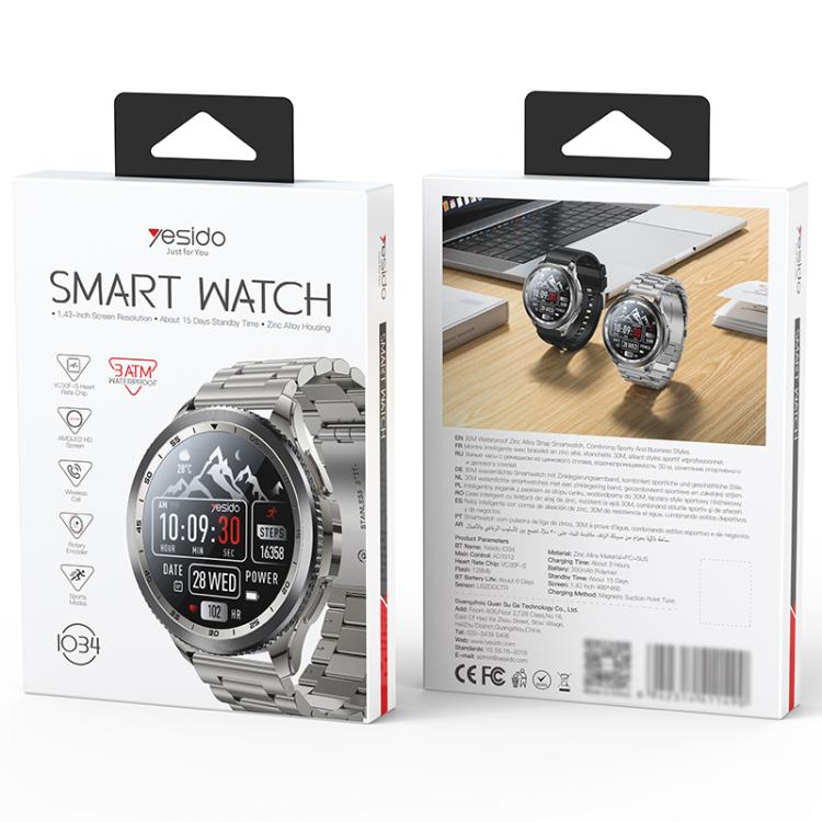 Yesido IO34 1.43 inch AMOLED Screen Metal Smart Watch Support BT Call(Grey) - Smart Watches by Yesido | Online Shopping UK | buy2fix