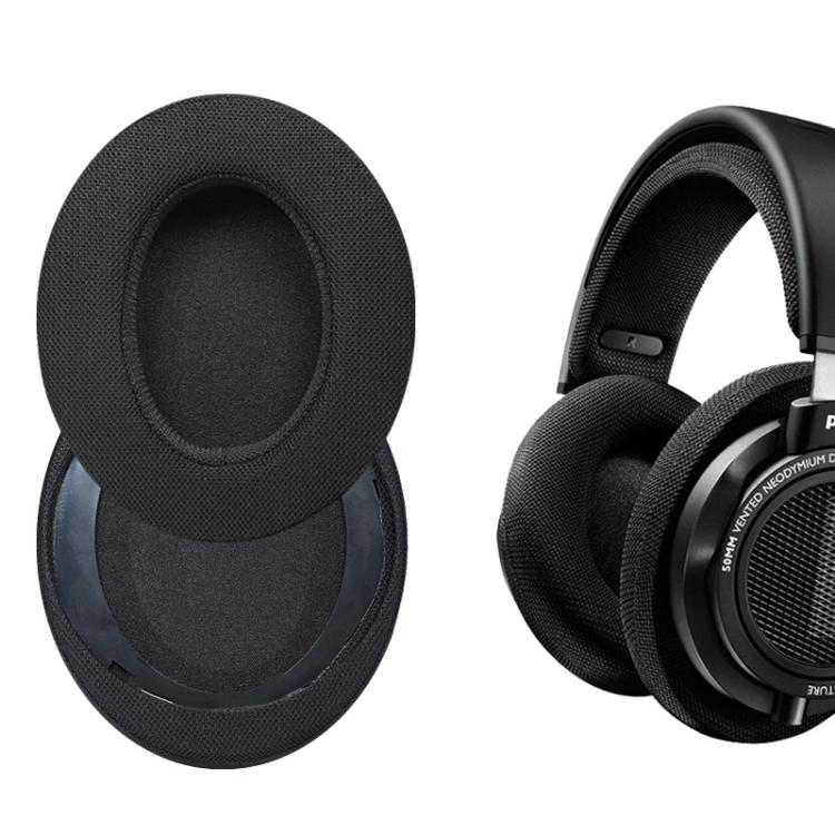 1 Pair Protein Leather Stitching LR Printing Punching Earphone Replacement Earpads Pads For Philips SHP9500(Black) - Earmuff & Pad by buy2fix | Online Shopping UK | buy2fix