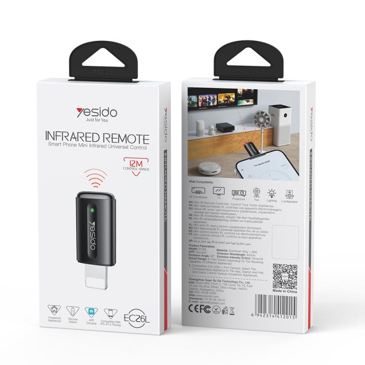 Yesido EC26L 8 Pin Mobile Phone Smart Remote Control Infrared Transmitter(Black) - Phone Remote Control by Yesido | Online Shopping UK | buy2fix