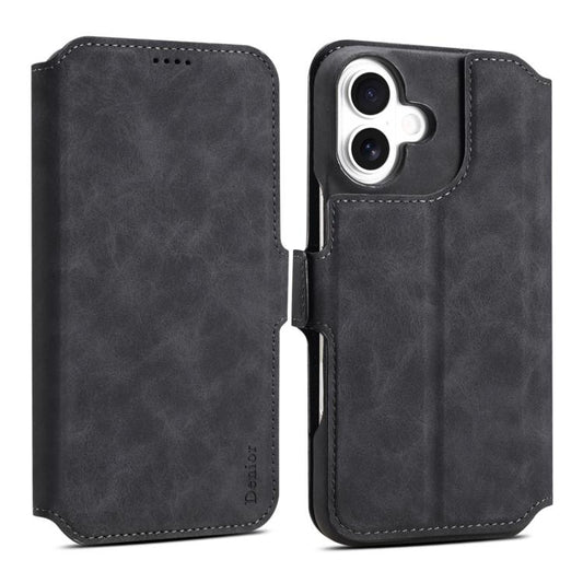 For iPhone 16 Plus Denior B07 MagSafe Detachable Leather Phone Case(Black) - iPhone 16 Plus Cases by Denior | Online Shopping UK | buy2fix