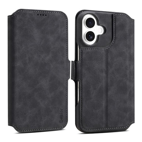 For iPhone 16 Plus Denior B07 MagSafe Detachable Leather Phone Case(Black)