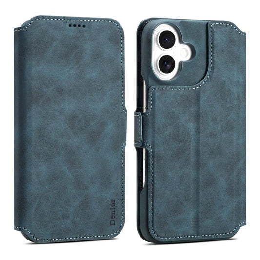 For iPhone 16 Plus Denior B07 MagSafe Detachable Leather Phone Case(Blue) - iPhone 16 Plus Cases by Denior | Online Shopping UK | buy2fix