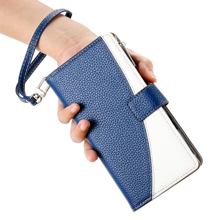 For Google Pixel 9 Pro XL / Pixel 10 Pro XL Stitching Multi-card Zipper Wallet Leather Phone Case with Short Strap(Dark Blue) - Google Cases by buy2fix | Online Shopping UK | buy2fix