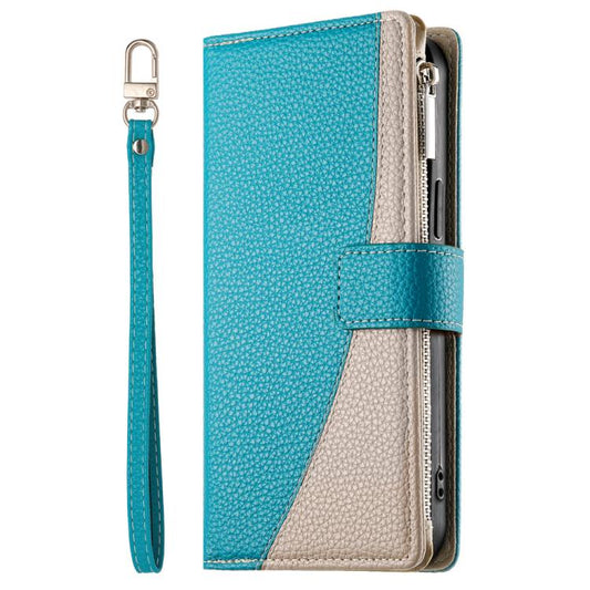 For Google Pixel 9 / 9 Pro / 10 / 10 Pro Stitching Multi-card Zipper Wallet Leather Phone Case with Short Strap(Blue) - Google Cases by buy2fix | Online Shopping UK | buy2fix