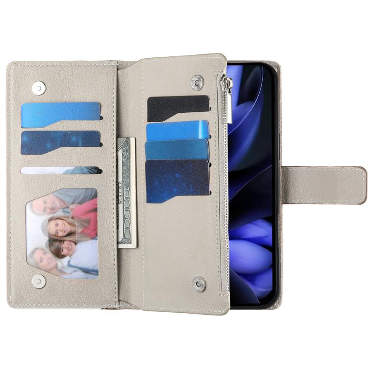 For Google Pixel 9 / 9 Pro / 10 / 10 Pro Stitching Multi-card Zipper Wallet Leather Phone Case with Short Strap(Brown) - Google Cases by buy2fix | Online Shopping UK | buy2fix