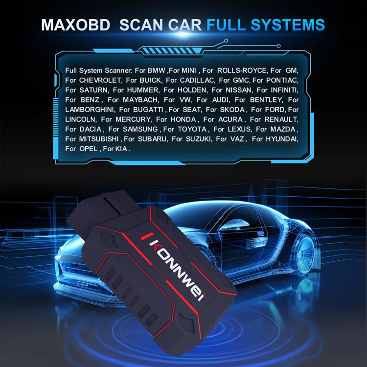 KONNWEI MAXOBD Full Car System Scanner OBD2 Diagnostic Tool Code Read(Black) - Code Readers & Scan Tools by KONNWEI | Online Shopping UK | buy2fix