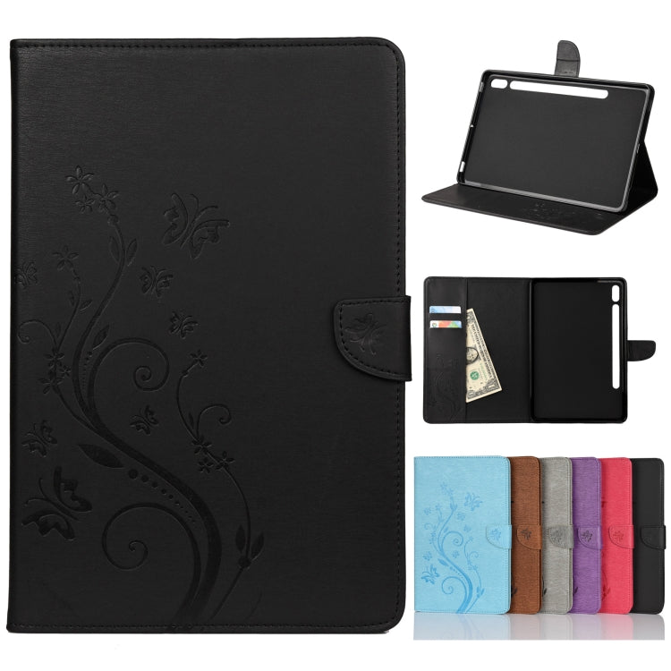 For Samsung Galaxy Tab S8 / Galaxy Tab S7 T870 / T875 Butterfly Flower Embossing Pattern Horizontal Flip Leather Case with Holder & Card Slots & Wallet(Black) by buy2fix