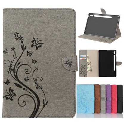 For Samsung Galaxy Tab S8 / Galaxy Tab S7 T870 / T875 Butterfly Flower Embossing Pattern Horizontal Flip Leather Case with Holder & Card Slots & Wallet(Grey) by buy2fix