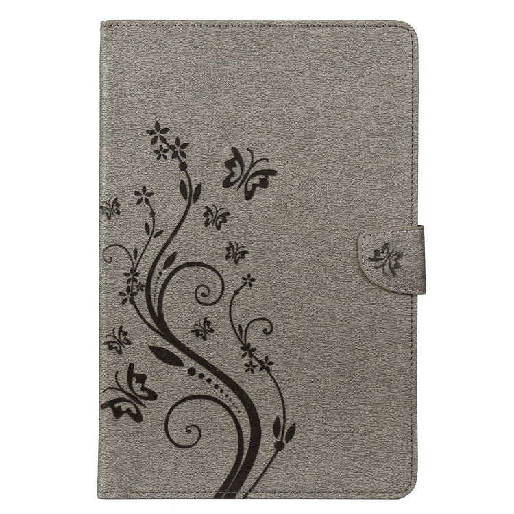 For Samsung Galaxy Tab S8 / Galaxy Tab S7 T870 / T875 Butterfly Flower Embossing Pattern Horizontal Flip Leather Case with Holder & Card Slots & Wallet(Grey) by buy2fix