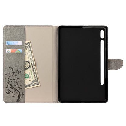 For Samsung Galaxy Tab S8 / Galaxy Tab S7 T870 / T875 Butterfly Flower Embossing Pattern Horizontal Flip Leather Case with Holder & Card Slots & Wallet(Grey) by buy2fix